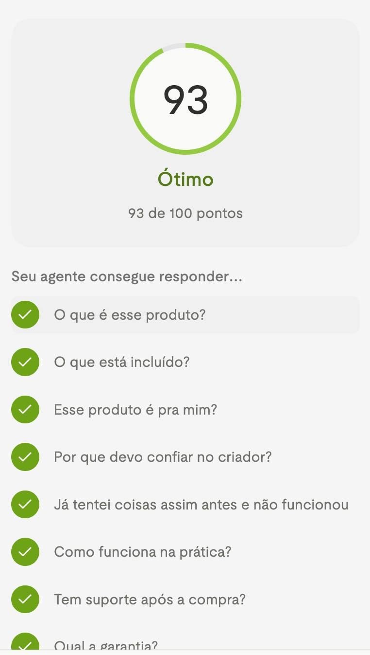 Score do agente: 93/100 e perguntas cobertas