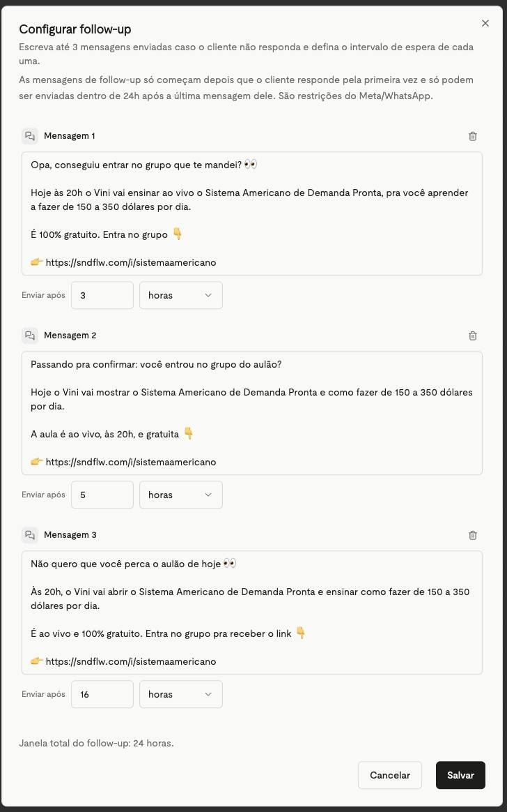 Follow-ups com convite para a aula do front