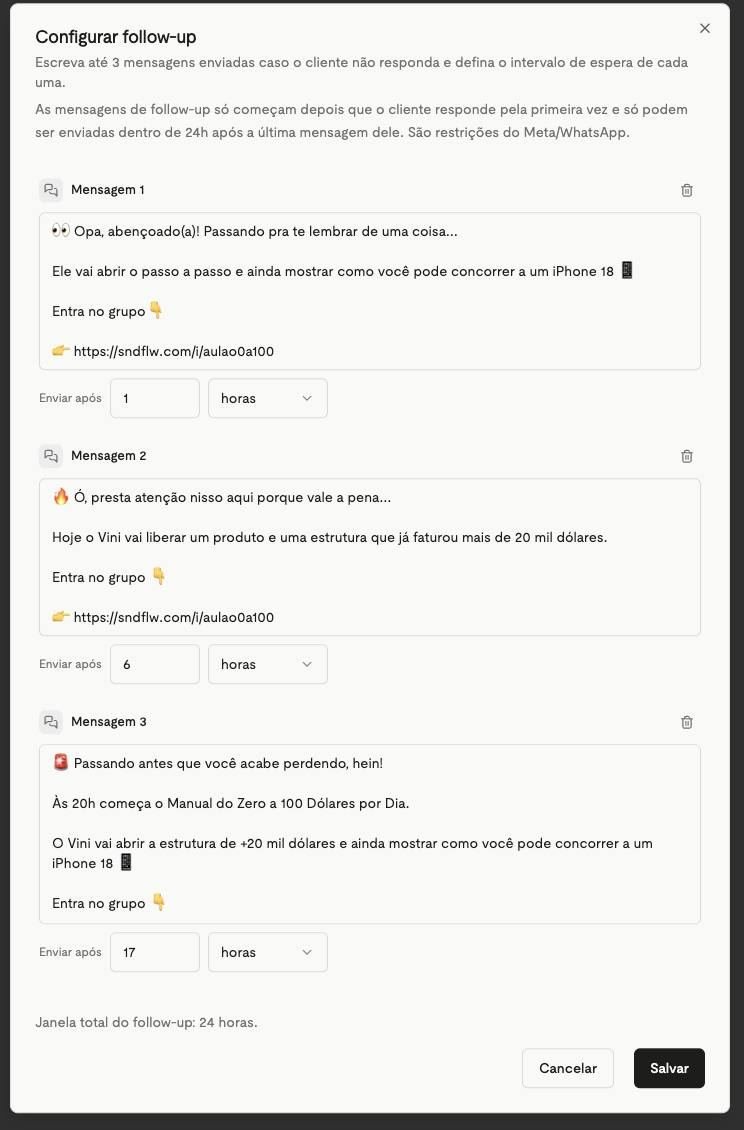 Follow-ups com convite para a aula do upsell